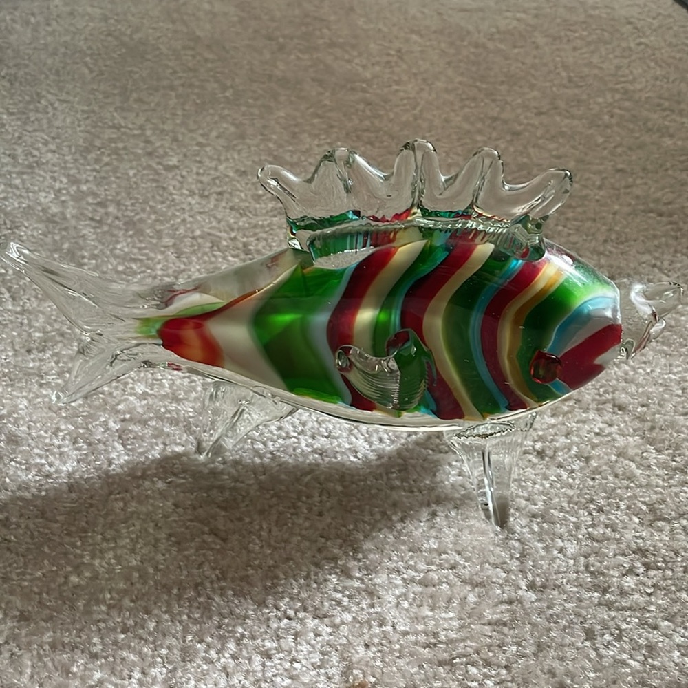 Vintage Hand-blown Multicolored Glass Fish Decor